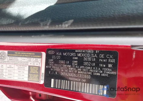 2020 Kia Rio S from USA, damaged, VIN 3KPA24AD6LE311693